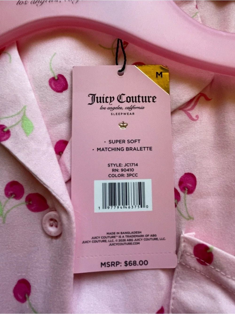 Juicy Couture Pink Cherry Pajama & Matching Bra Set